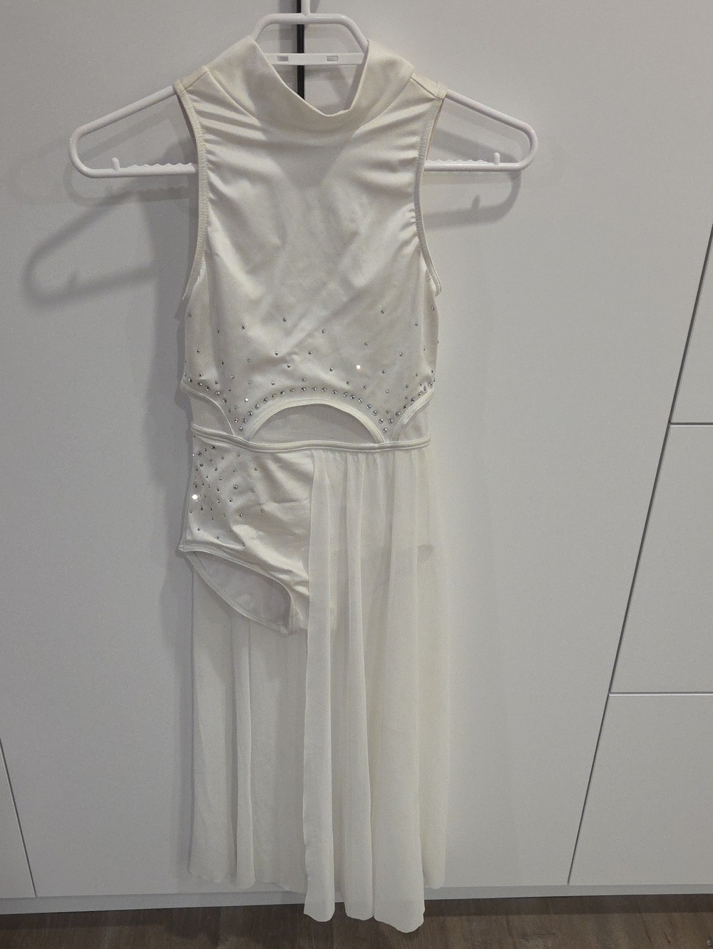 Ivory High-Neck Dance Dress with Sheer Skirt